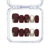 Naillover Crimson Glint handmade burgundy press on nails with metallic accents, trendy nails SG collection