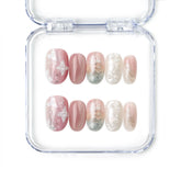 Naillover Dusk Butterfly handmade press on nails in soft pink, beige, and mint with floral layers, from Singapore press on nails line.