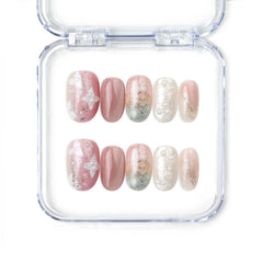 Naillover Dusk Butterfly handmade press on nails in soft pink, beige, and mint with floral layers, from Singapore press on nails line.