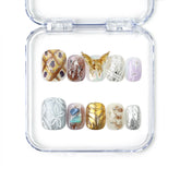 Naillover Ethereal Shimmer handmade press on nails featuring lilac, amber, metallic chrome, butterflies, and plaid accents from the Singapore press on nails collection.