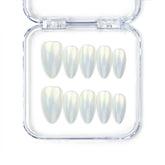 Naillover Glacial Glow handmade press on nails SG in shimmering iridescent finish, showcasing trendy nails with a luminous glow