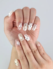 Close-up of Lace Flower 3D summer nails by Naillover—handmade Singapore press on nails with delicate petal details.