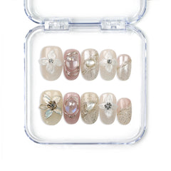 Naillover handmade press on nails featuring 3D floral designs in pastel pink and white, Lace Flower collection from Singapore.