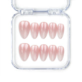 Close-up of Naillover Mauve Shine handmade Singapore press on nails in mauve pink with subtle shimmer, arranged on display card