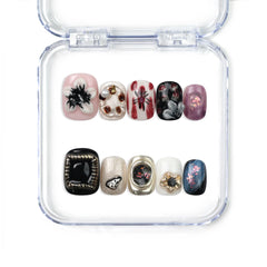 Naillover Midnight Whisper handmade press on nails featuring midnight blue polish with 3D silver glitter flowers from the Singapore press on nails collection.