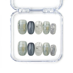 Naillover handmade press on nails featuring misty grey and white grid patterns from the Singapore press on nails collection.