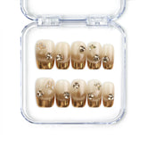 Opal Vibe handmade Singapore press on nails in soft beige with gold contour accents, elegant classic nails design by Naillover