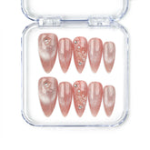 Naillover Pink Brown Star Diamond Butterfly Dream Singapore press on nails with rose-gold holographic glitter, pearls, and floral accents