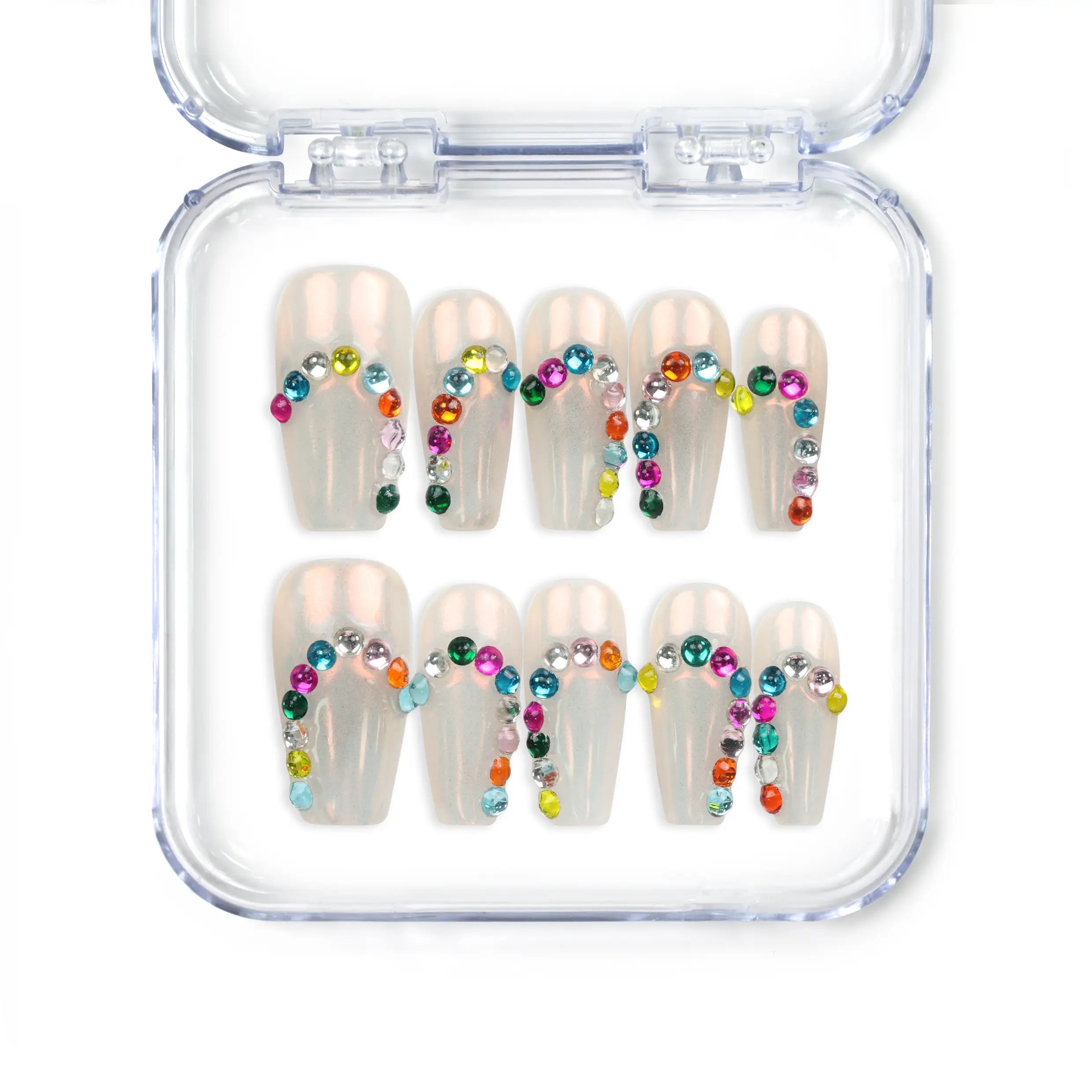 Rainbow Arc handmade Singapore press on nails by Naillover featuring a colorful rainbow design for a playful and trendy style