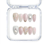 Pink floral shimmer press on nails from Naillover, handmade in Singapore with elegant sparkle details.