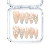 Shimmering Pearl And Floral Elegance handmade press on nails by Naillover with shell textures, floral accents, pearls, and oceanic blue tones — elegant Singapore press on nails.