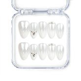 Naillover Silver Gleam handmade press on nails Singapore with white base and rhinestone accents, designed for elegant classic nail styles.