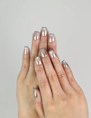 Hand wearing Soft Luster Singapore press on nails in pearlescent white matte finish, classic and elegant style by Naillover