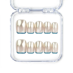 Soft Luster handmade Singapore press on nails in pearlescent white matte finish, classic and elegant design by Naillover