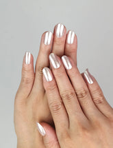 Soft Sparkle iridescent press on nails worn on hand, Naillover trendy nails Singapore