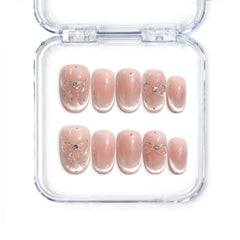 Handmade Singapore press on nails with gradient cat eye effect and silver bow accents by Naillover.