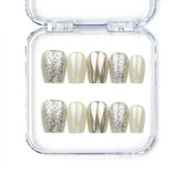 Sparkling Cream cat eye Singapore press on nails with pearlescent sheen, handmade by Naillover