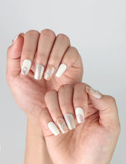 Close-up of Naillover Twilight press on nails with 3D floral elements and coquette-style shimmer, perfect for summer events.