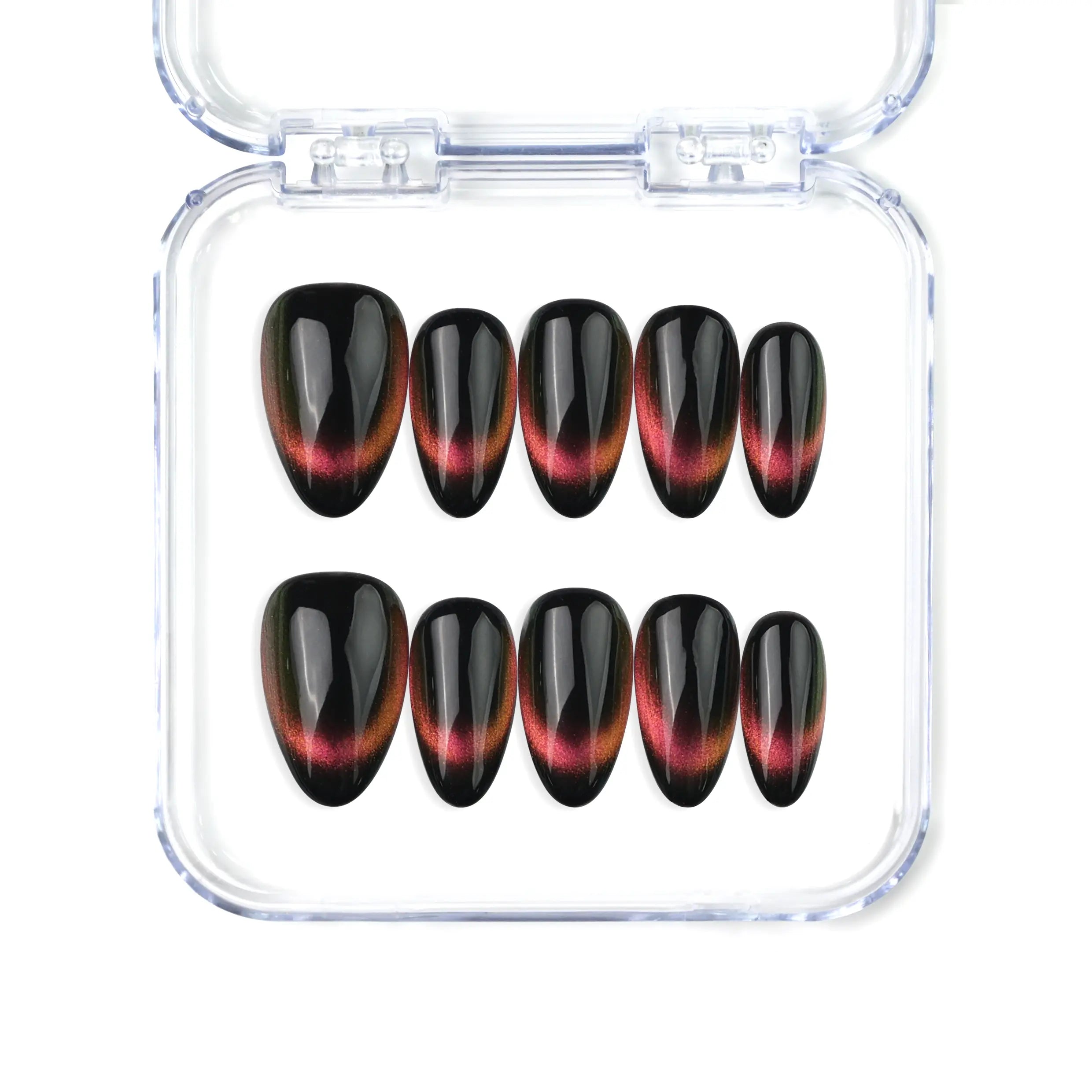 Noir Fade Tips black cat eye press-on nails with French fade, handmade by naillover, part of Singapore press on nails collection.