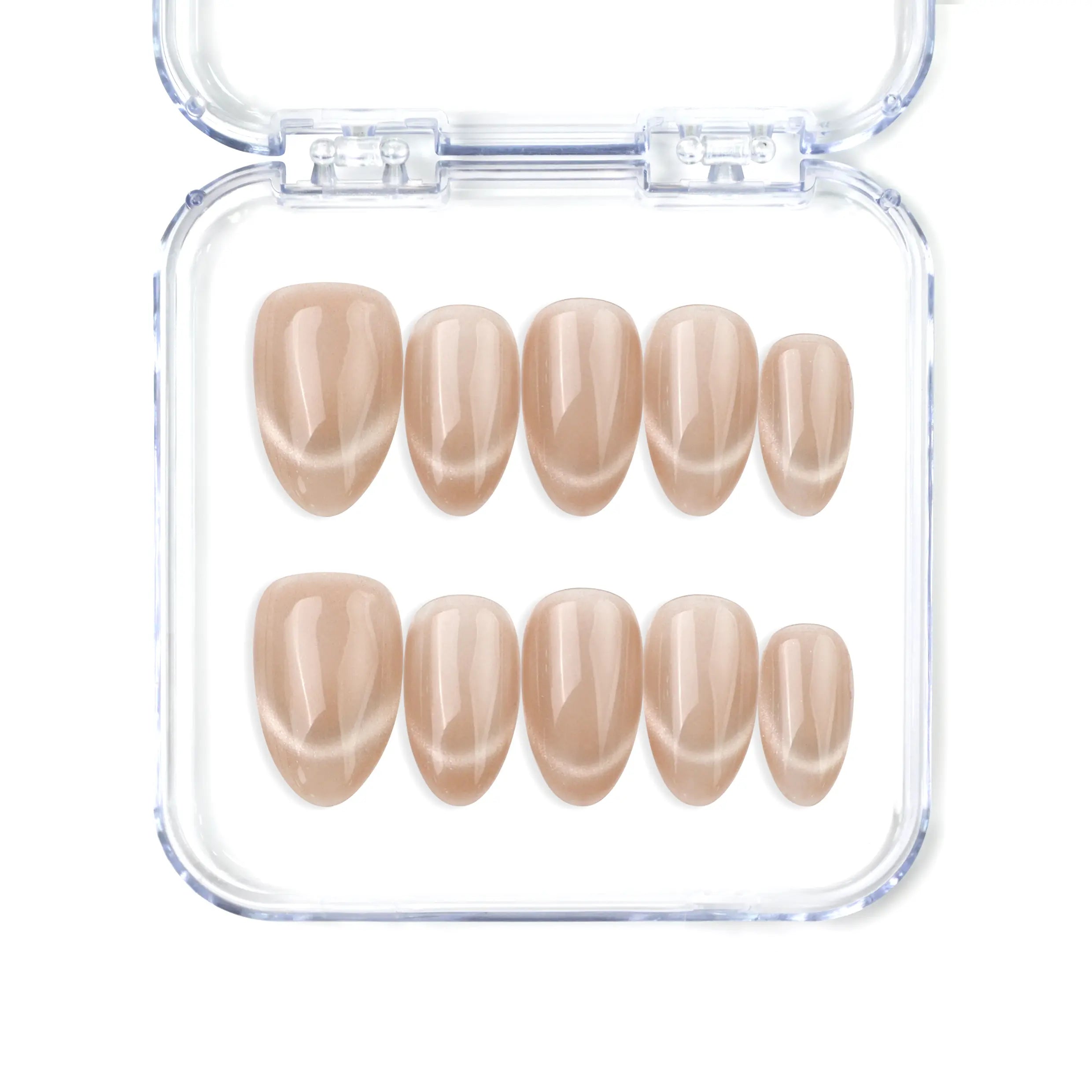 Naillover Nude Fade Tips handmade Singapore press on nails in nude beige with reverse cat eye finish, short classic style.