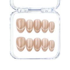 Naillover Nude Fade Tips handmade Singapore press on nails in nude beige with reverse cat eye finish, short classic style.