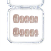 Singapore handmade short press on nails in peach pink with gold lines and subtle glitter, by Naillover