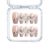 Petal Crystal handmade Singapore press on nails in nude pink with delicate petals and crystals, classic nails design by naillover