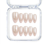 Naillover handmade Singapore pink almond press on nails with glossy finish in rose petal tone