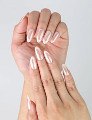 Close-up of Naillover’s glossy pink almond nails with soft rose color and smooth shine