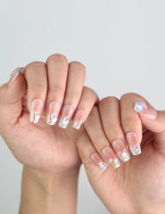 Hand wearing Pink Mermaid Spark coffin press on nails, sparkling glitter design from naillover’s Singapore press on nails range.