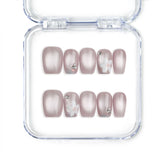 Naillover handmade Singapore short pink press on nails in square shape featuring white flower nails art, gold beads, and pearls