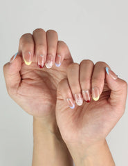 Rainbow Tips Singapore press on nails with vibrant glitter tips, worn for a cheerful summer nails style.