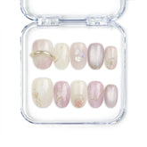 Naillover Rose Quartz Singapore press on nails with pastel pink marble and gold glitter accents