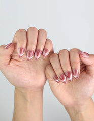 Romantic styling with Naillover Rosy French Glow press on nails in rose pink almond shape.