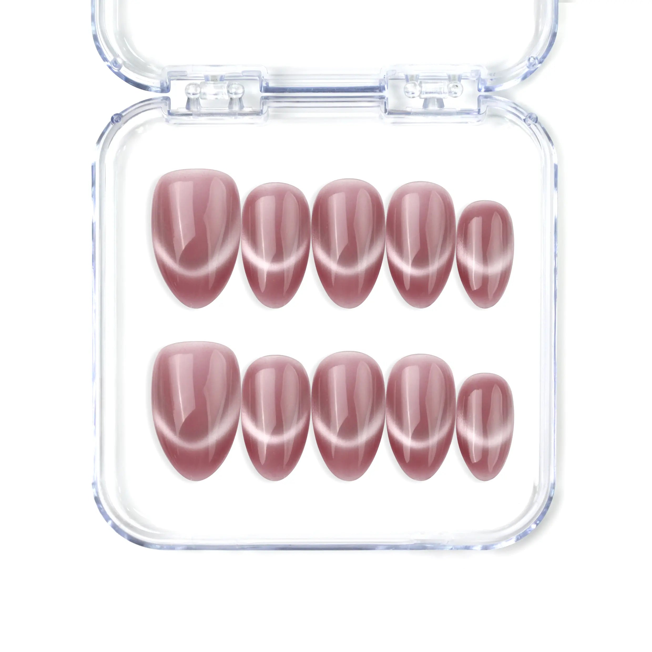 Naillover Rosy French Glow handmade Singapore press on nails in soft pink with cat eye French gradient.