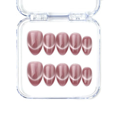 Naillover Rosy French Glow handmade Singapore press on nails in soft pink with cat eye French gradient.