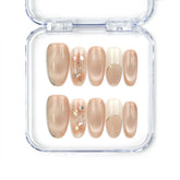 Naillover Shimmering Beige handmade press on nails with cat eye effect in beige and gold foil accents, part of Singapore press on nails collection.