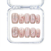 Starry Pink cat eye handmade press on nails Singapore, featuring soft pink shimmer with star details by NailLover