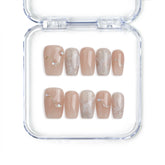 Naillover handmade Singapore short pink press on nails with gold glitter and fine gold line accents in square shape