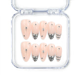 Classic peach and silver star handmade Singapore press on nails by naillover, simple and elegant design