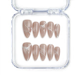 Singapore handmade press on nails in taupe with white swirl and gold accents by Naillover