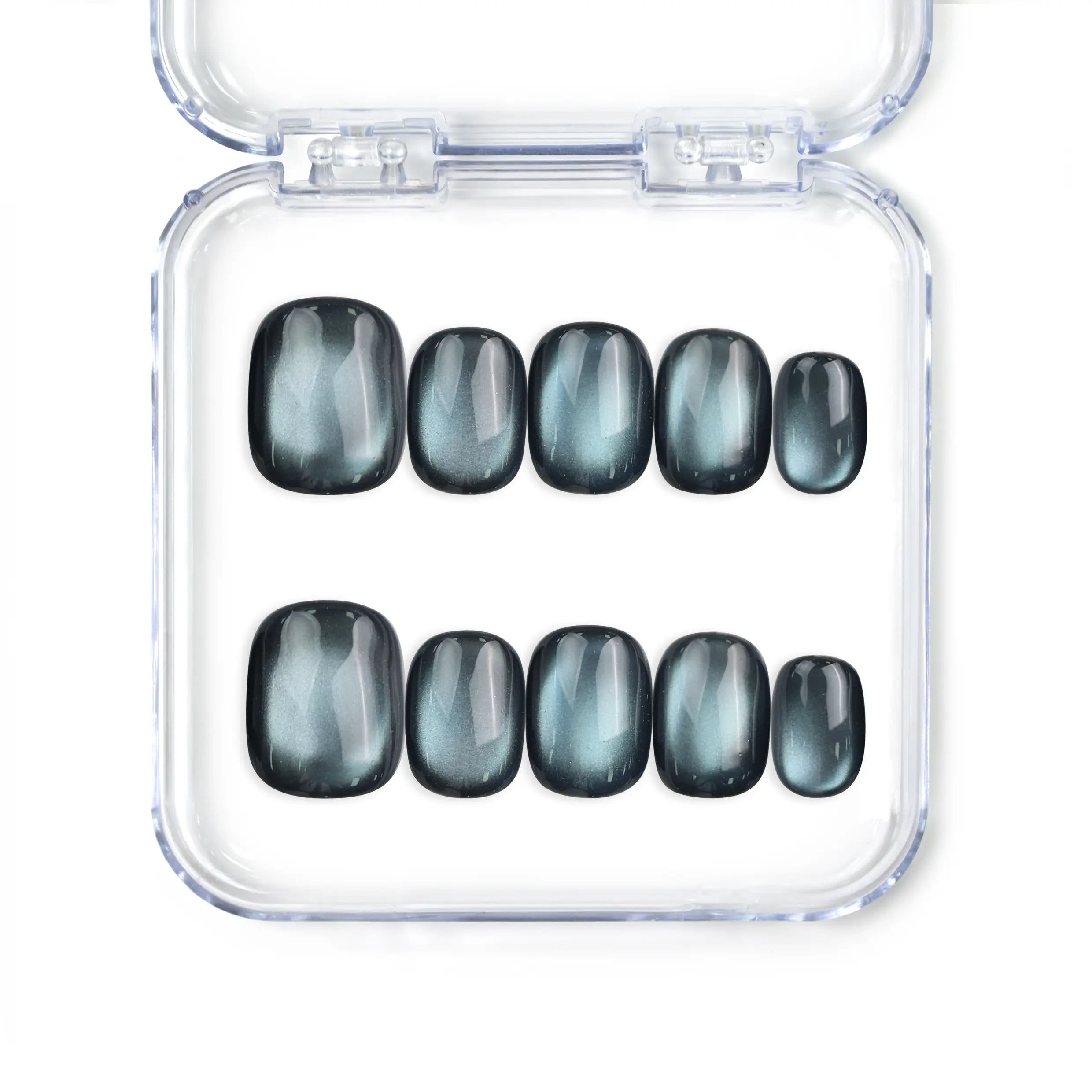 Teal Gleam handmade Singapore press on nails by naillover, featuring a teal iridescent design with an elegant glossy finish, trendy nails style