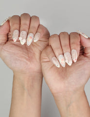 Naillover Vintage Rose Lace classic nails styled on hand, featuring 3D sculpted rose and lace charm.