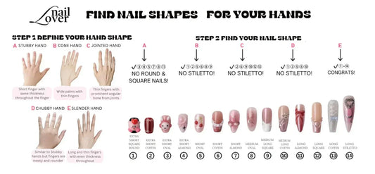 Hand shapes and nail shapes reference chart – guide for choosing press-on nails SG