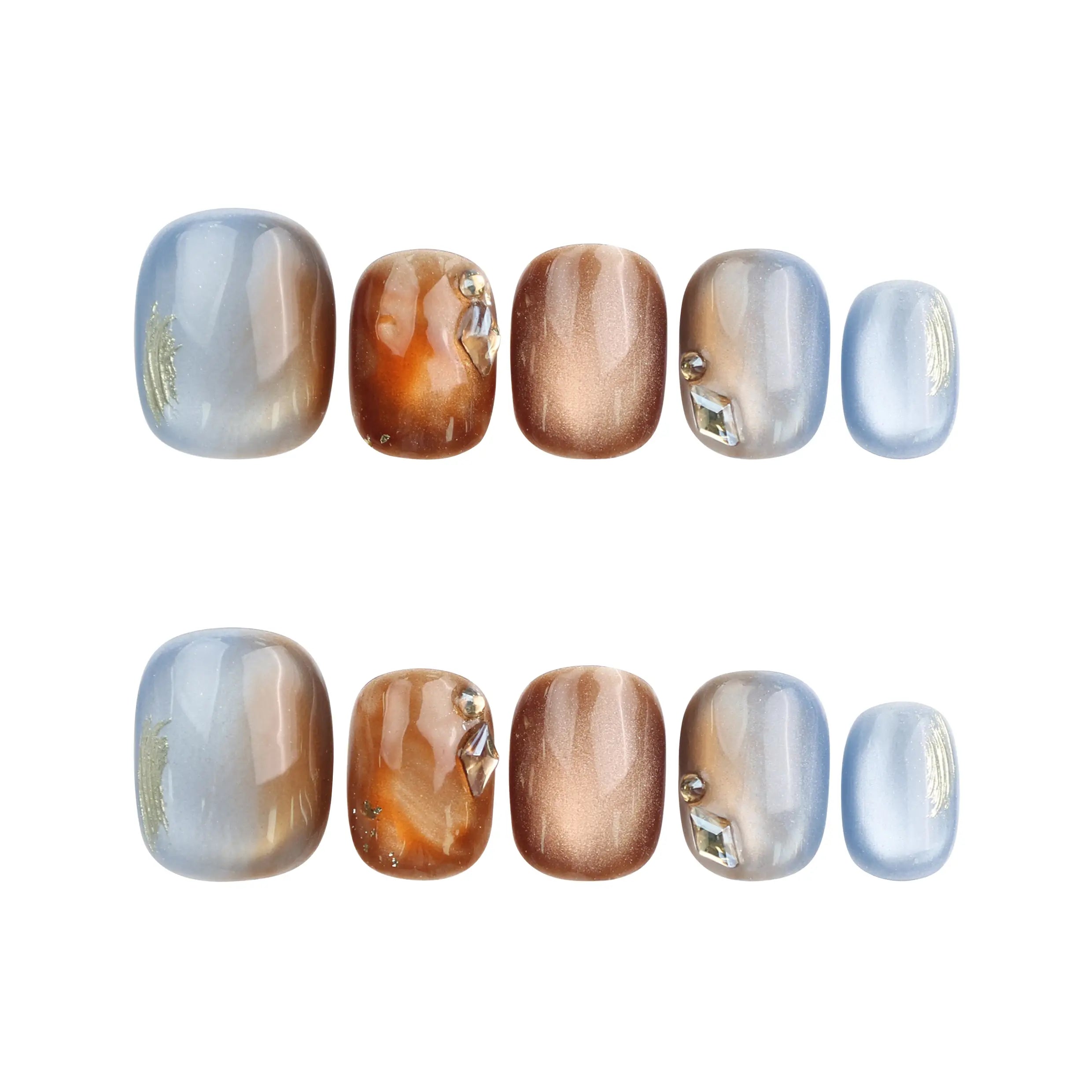 Amber Glow Singapore press on nails set displayed on white background, handmade press on nails by naillover