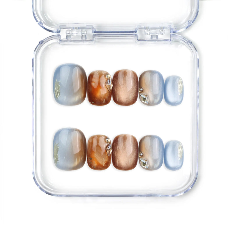 Amber Glow handmade Singapore press on nails with glossy amber gradient finish, classic nails collection by naillover