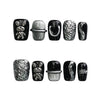 Product display of Naillover’s press-on nail set in black with glossy finish and 3D bunny art