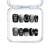Naillover Singapore press on nails in black with silver 3D bunny charms and glossy finish, handmade short coffin style