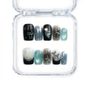 Singapore handmade square black press on nails by Naillover featuring 3D balloon dog art and holographic pop textures