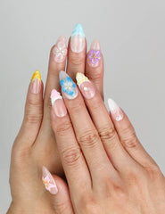 Model wearing Blossom Gradient 3D summer nails Singapore with pastel gradient colors
